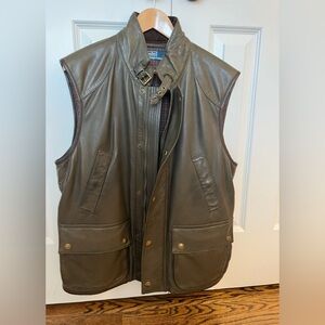 Ralph Lauren NWOT green/brown leather vest corduroy collar size L incl RL box